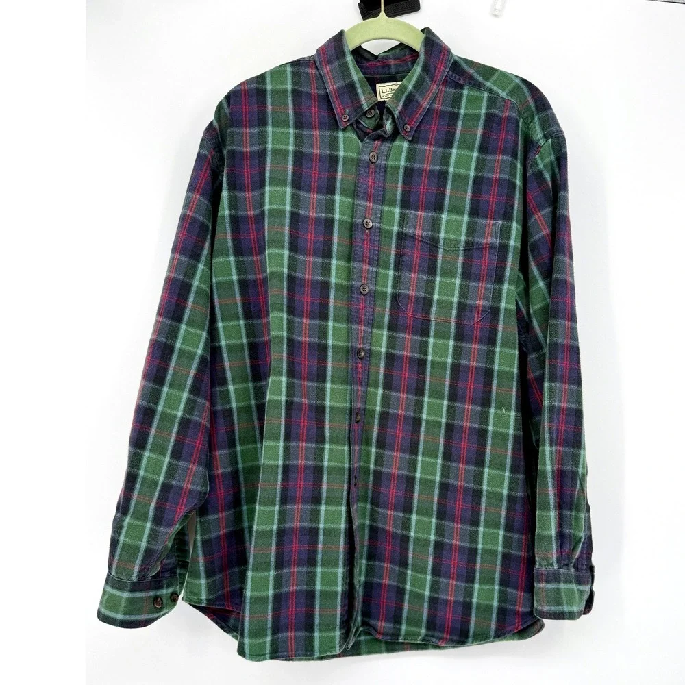 LL Bean Flannel Shirt Mens L Plaid Cotton Long Sleeve Outdoor Workwear Classic - Picture 2 of 8